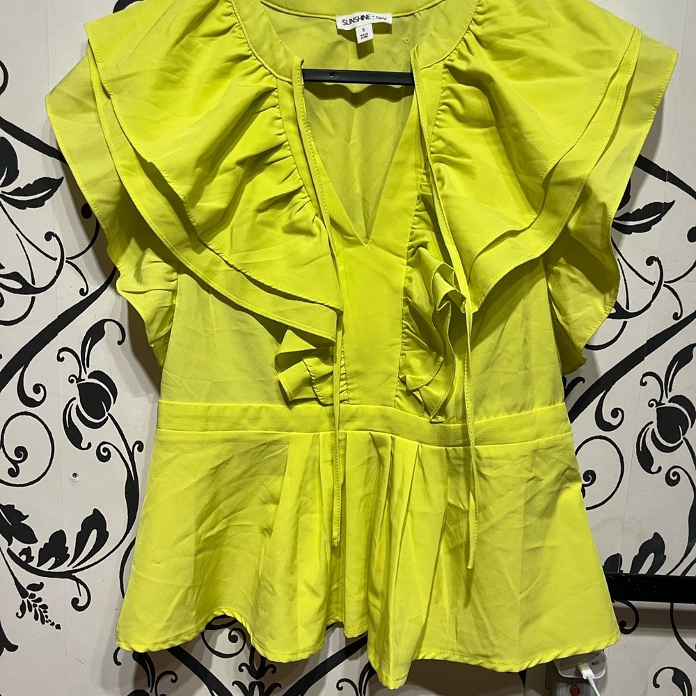 Vibrant Lime Ruffle Blouse